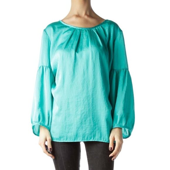 Talbots Tops - Talbots Mint Green Neckline Pleats Shiny Blouse